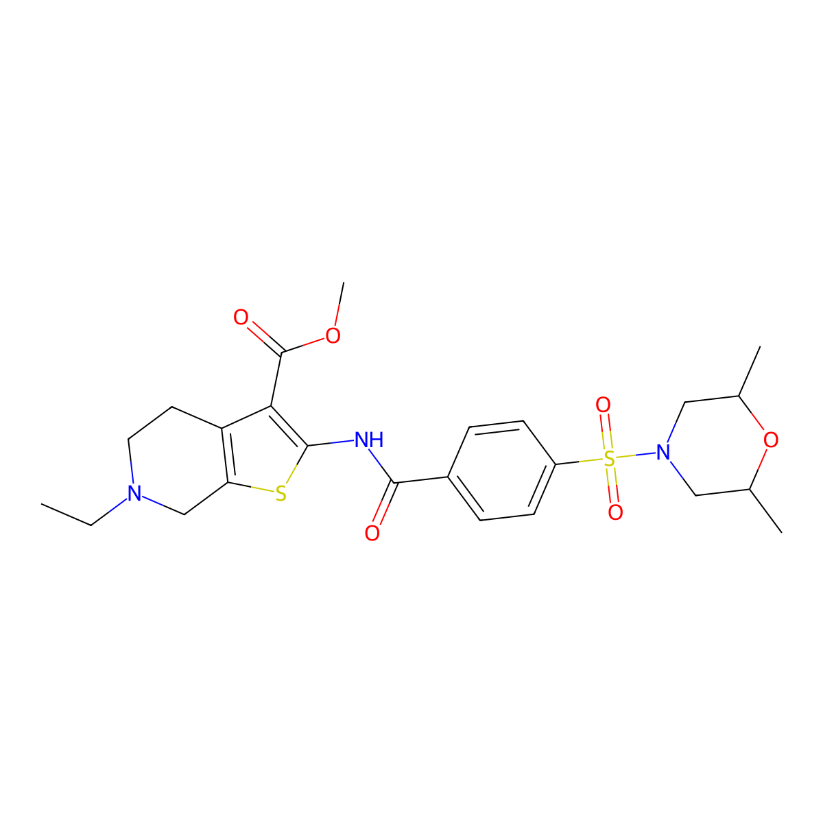 Methyl 2-(4-((2,6-dimethylmorpholino)sulfonyl)benzamido)-6-ethyl-4,5,6,7-tetrahydrothieno[2,3-c]pyridine-3-carboxylate molecular structure, CAS 524680-00-0