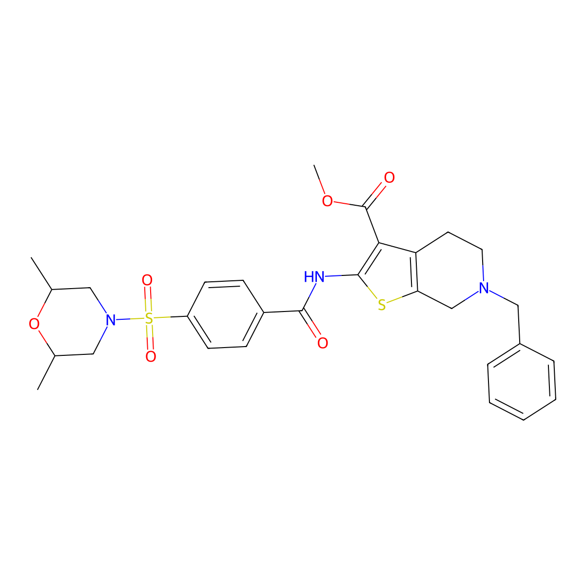 Methyl 6-benzyl-2-(4-((2,6-dimethylmorpholino)sulfonyl)benzamido)-4,5,6,7-tetrahydrothieno[2,3-c]pyridine-3-carboxylate molecular structure, CAS 524680-01-1