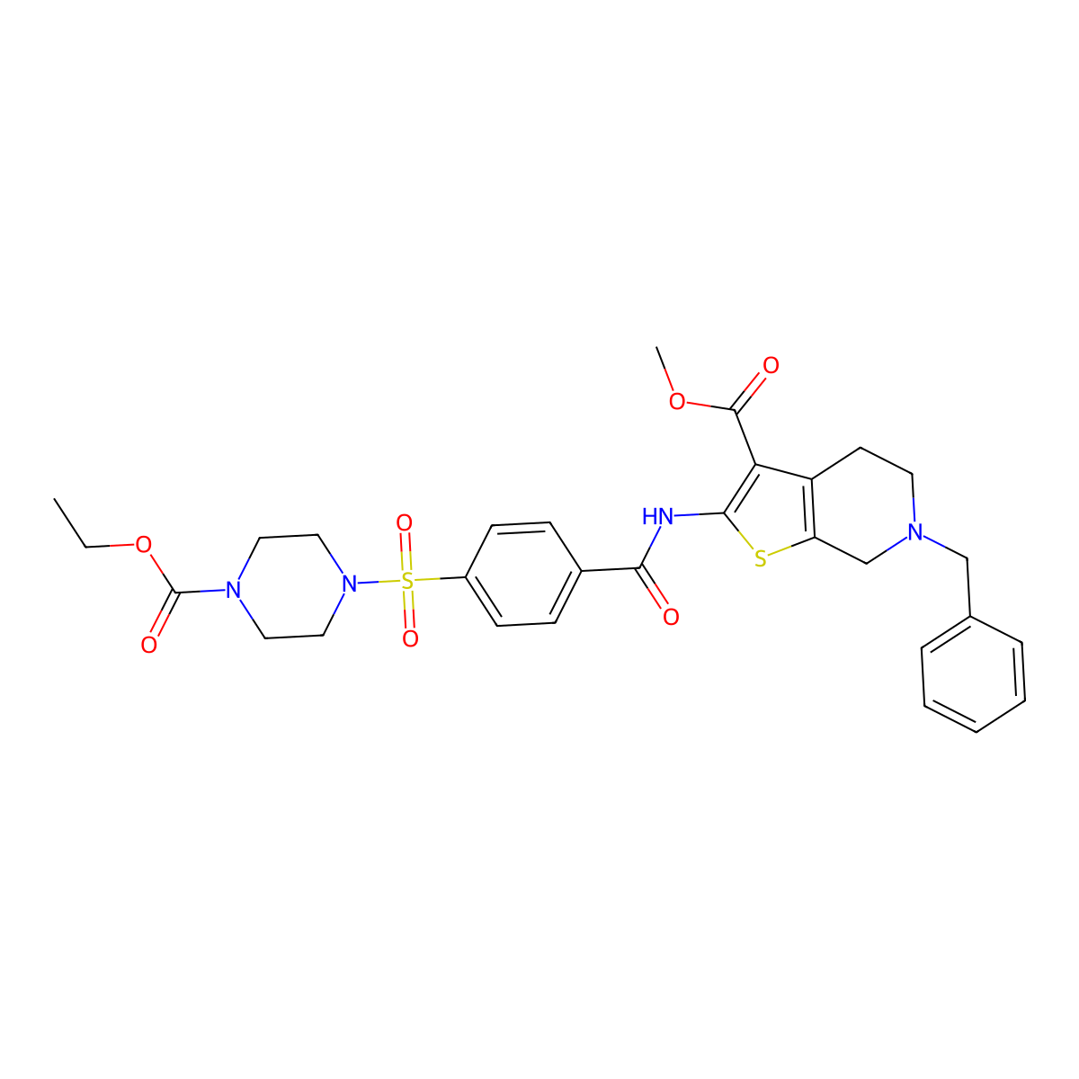 Methyl 6-benzyl-2-(4-((4-(ethoxycarbonyl)piperazin-1-yl)sulfonyl)benzamido)-4,5,6,7-tetrahydrothieno[2,3-c]pyridine-3-carboxylate molecular structure, CAS 524680-11-3
