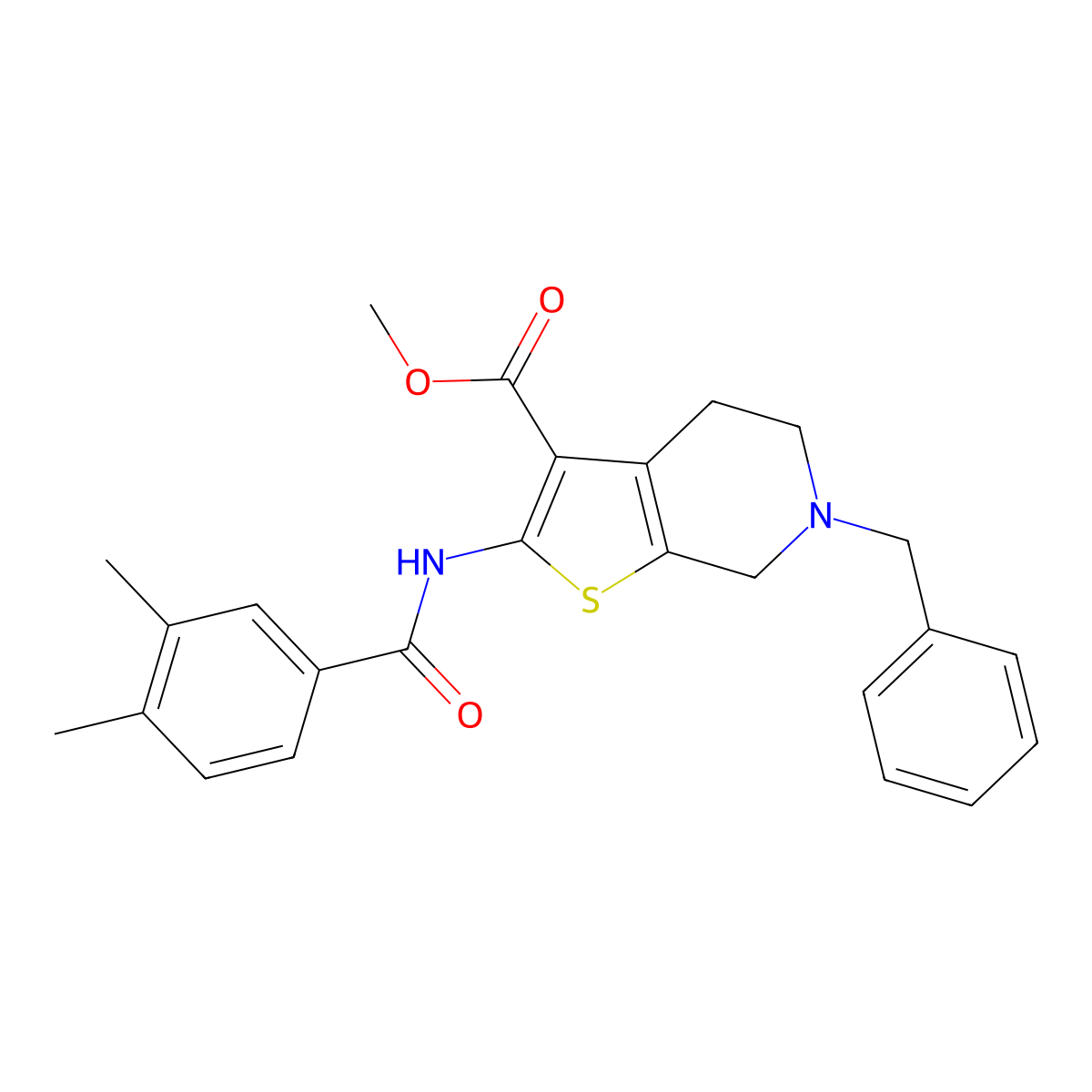 Methyl 6-benzyl-2-(3,4-dimethylbenzamido)-4,5,6,7-tetrahydrothieno[2,3-c]pyridine-3-carboxylate molecular structure, CAS 524681-15-0