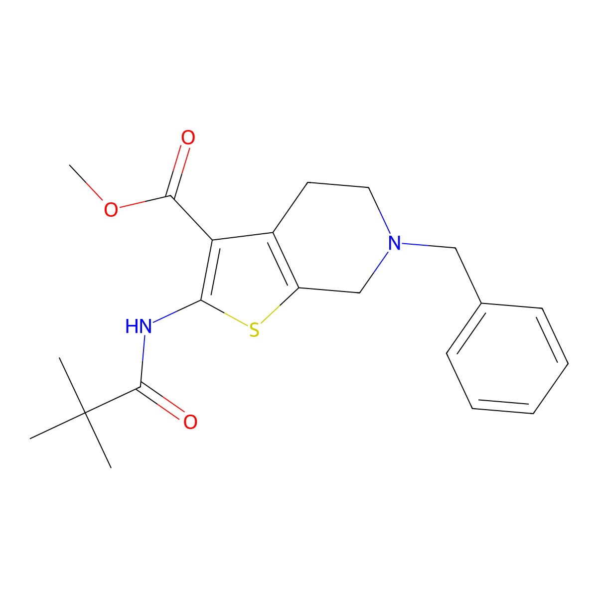 Methyl 6-benzyl-2-(2,2-dimethylpropanamido)-4H,5H,6H,7H-thieno[2,3-C]pyridine-3-carboxylate molecular structure, CAS 524681-43-4