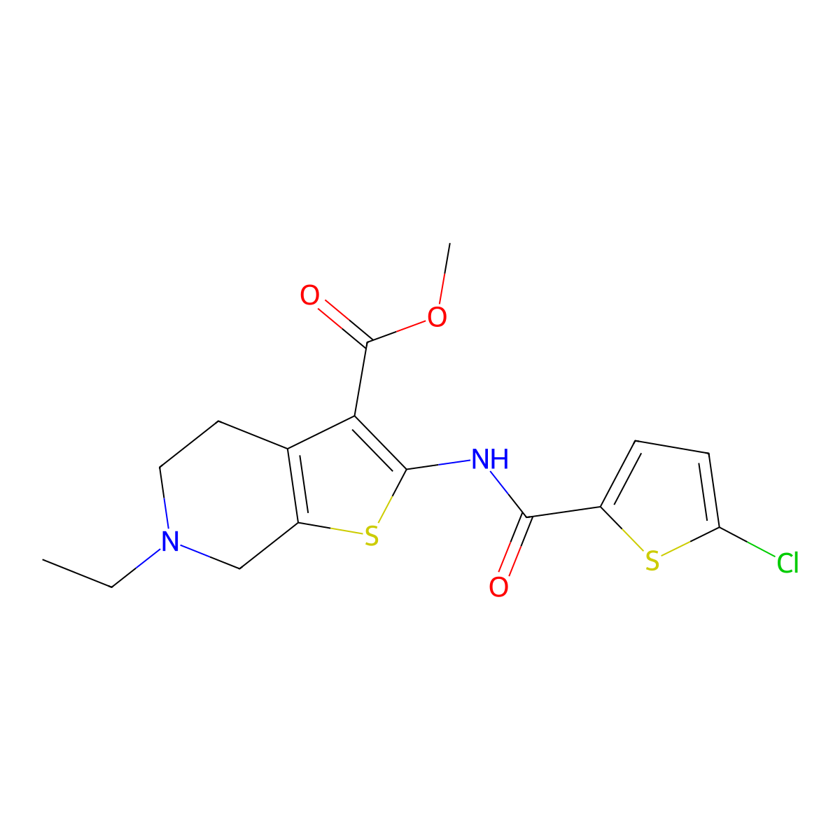 Methyl 2-(5-chlorothiophene-2-amido)-6-ethyl-4H,5H,6H,7H-thieno[2,3-C]pyridine-3-carboxylate molecular structure, CAS 524681-75-2
