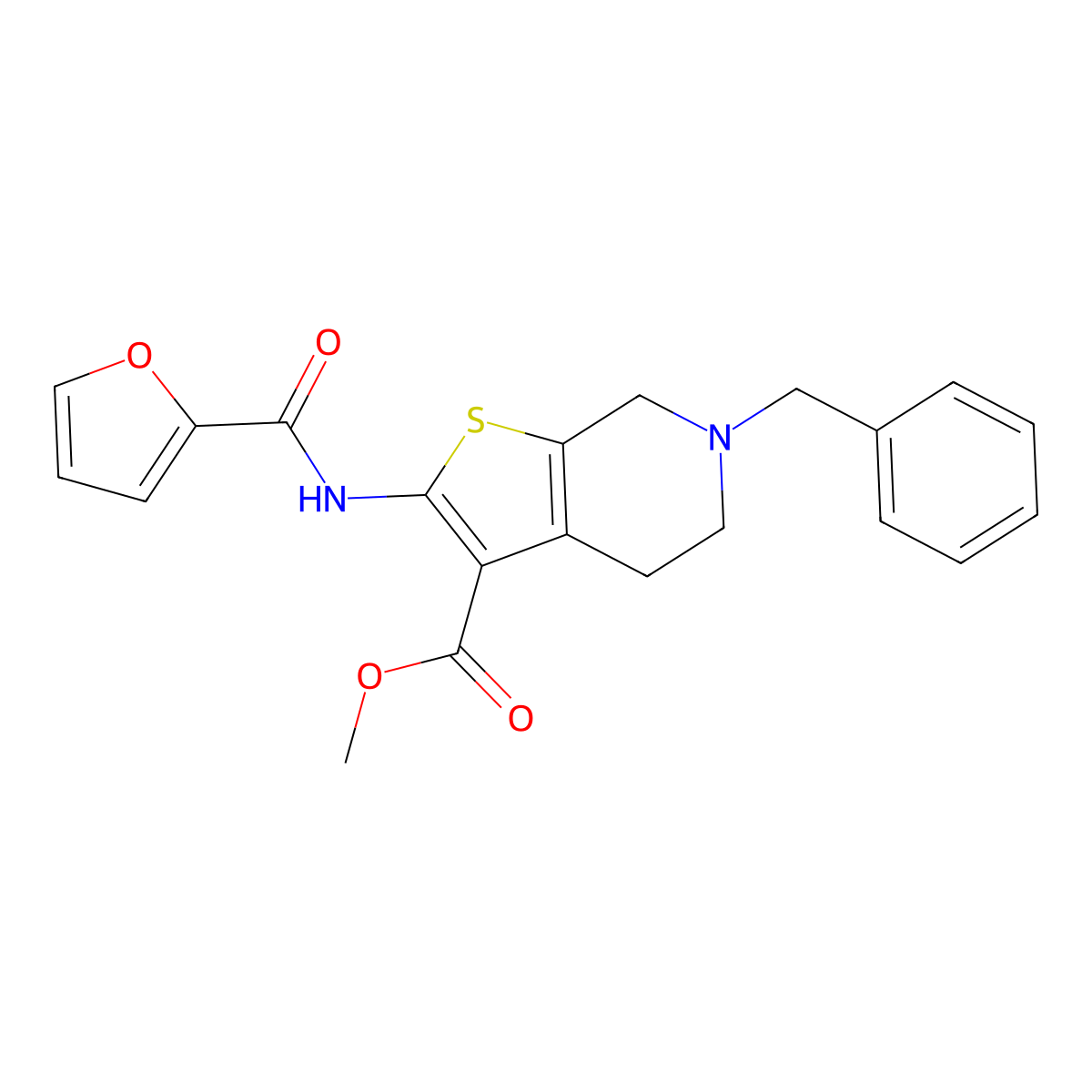Methyl 6-benzyl-2-(furan-2-carboxamido)-4,5,6,7-tetrahydrothieno[2,3-c]pyridine-3-carboxylate molecular structure, CAS 524681-84-3
