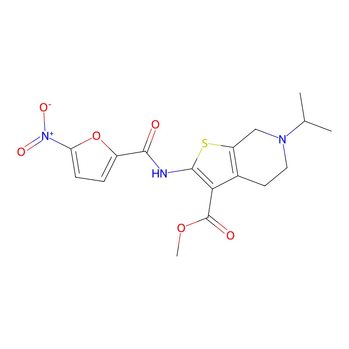 Methyl 6-isopropyl-2-(5-nitrofuran-2-carboxamido)-4,5,6,7-tetrahydrothieno[2,3-C]pyridine-3-carboxylate molecular structure, CAS 524681-90-1