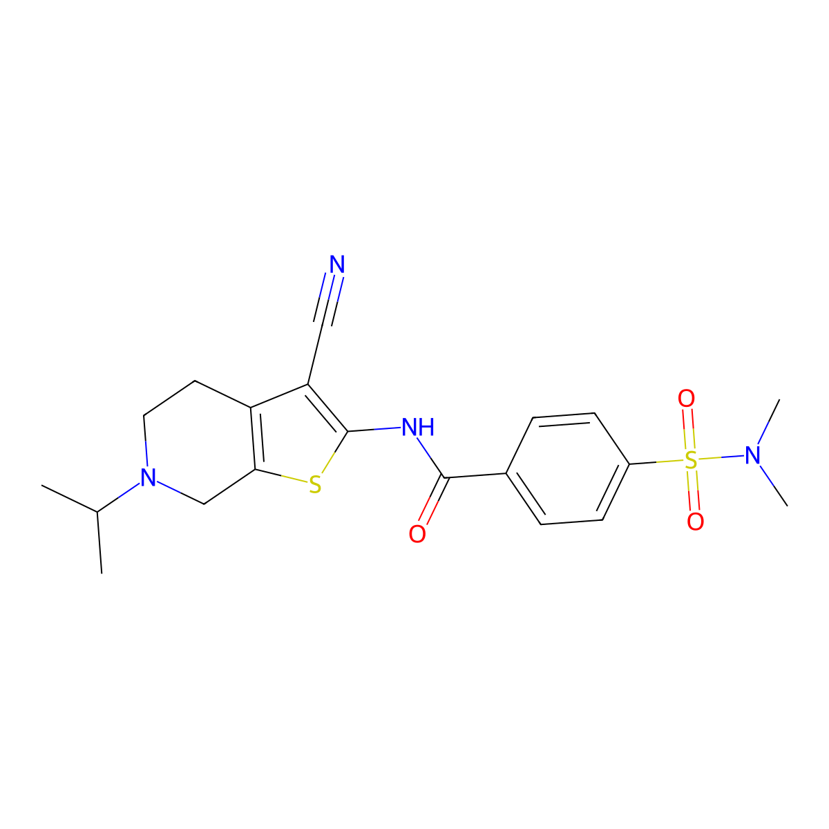 N-(3-cyano-6-isopropyl-4,5,6,7-tetrahydrothieno[2,3-c]pyridin-2-yl)-4-(N,N-dimethylsulfamoyl)benzamide molecular structure, CAS 524683-19-0
