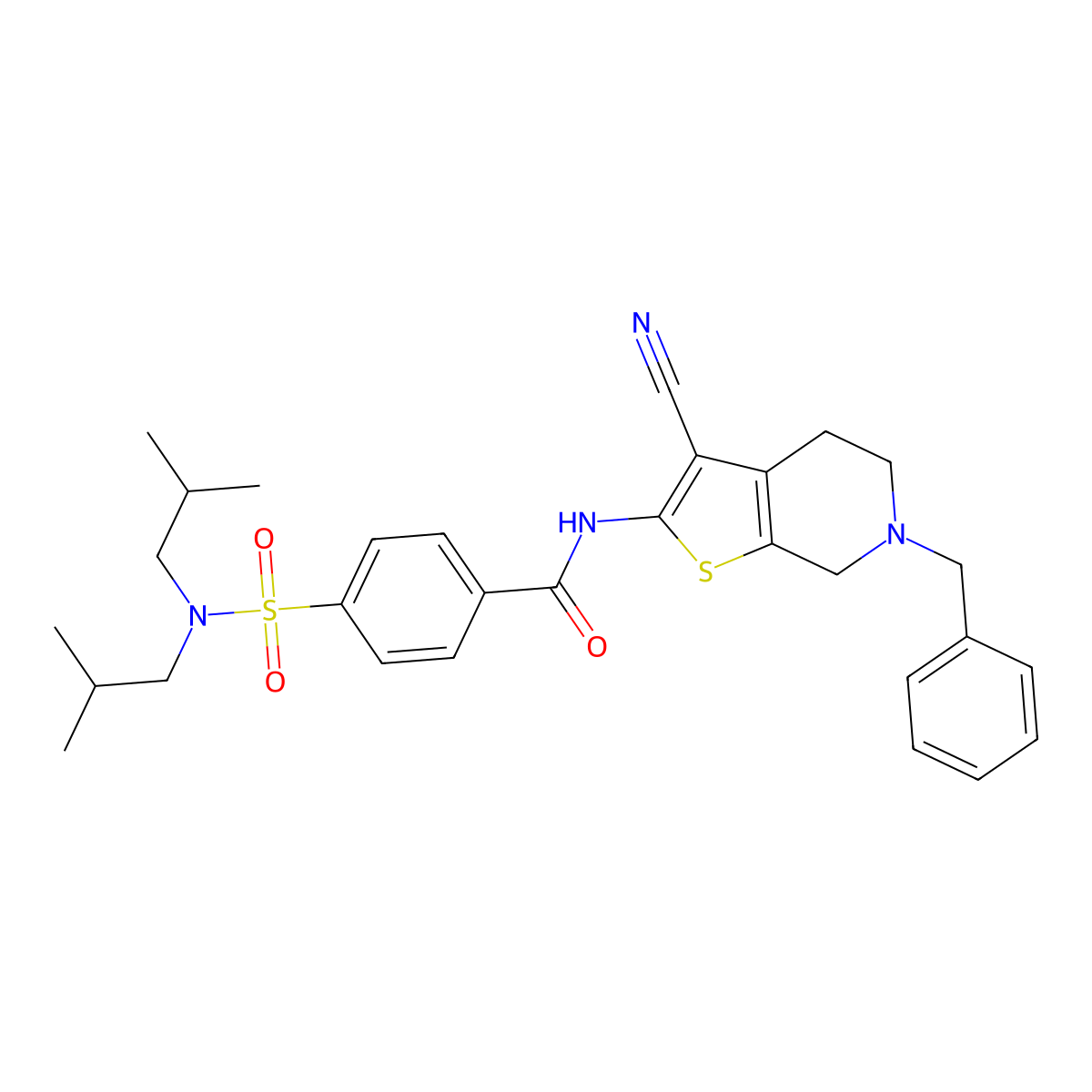 N-(6-benzyl-3-cyano-4,5,6,7-tetrahydrothieno[2,3-c]pyridin-2-yl)-4-(N,N-diisobutylsulfamoyl)benzamide molecular structure, CAS 524683-23-6