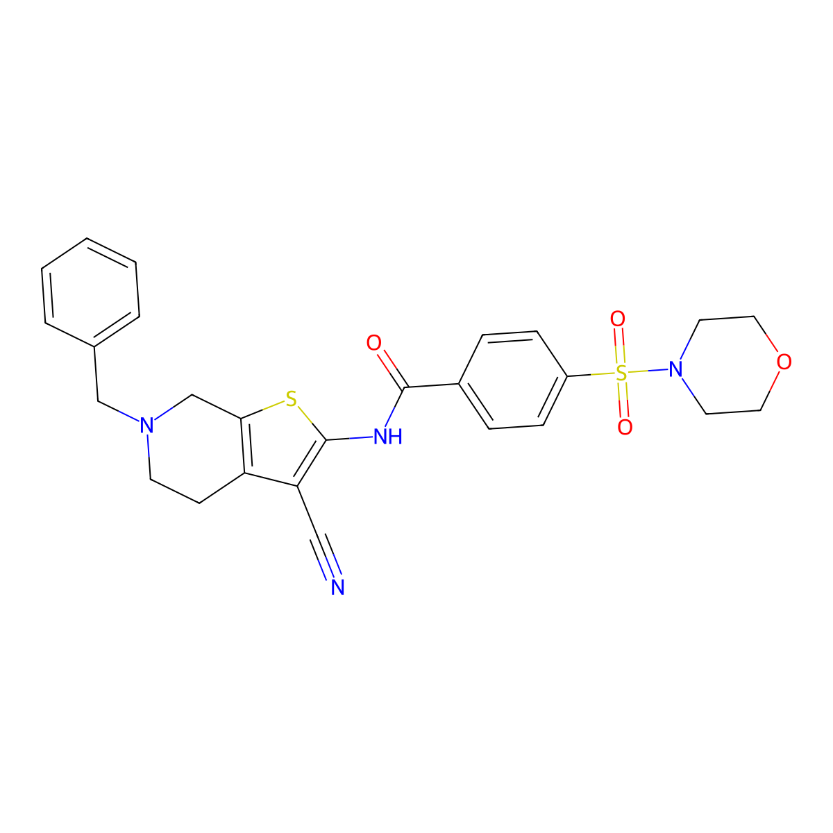 N-(6-benzyl-3-cyano-4,5,6,7-tetrahydrothieno[2,3-c]pyridin-2-yl)-4-(morpholinosulfonyl)benzamide molecular structure, CAS 524683-27-0