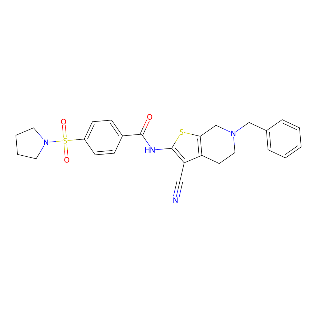 N-(6-benzyl-3-cyano-4,5,6,7-tetrahydrothieno[2,3-c]pyridin-2-yl)-4-(pyrrolidin-1-ylsulfonyl)benzamide molecular structure, CAS 524683-31-6