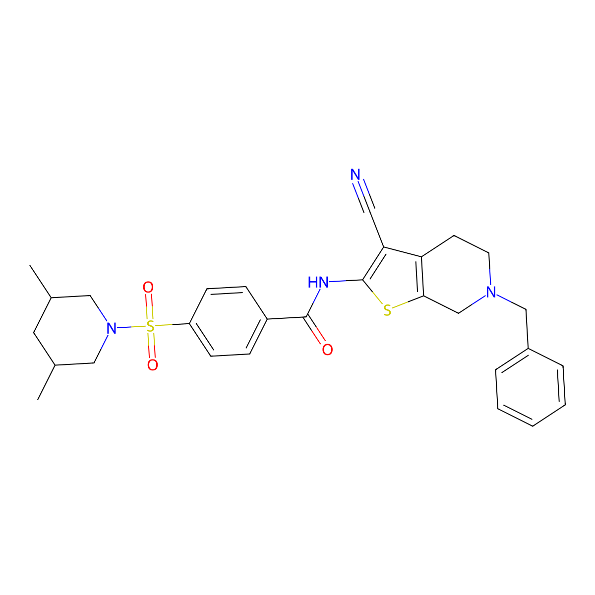 N-(6-benzyl-3-cyano-4,5,6,7-tetrahydrothieno[2,3-c]pyridin-2-yl)-4-((3,5-dimethylpiperidin-1-yl)sulfonyl)benzamide molecular structure, CAS 524683-46-3