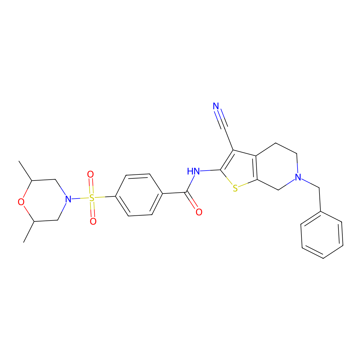 N-(6-benzyl-3-cyano-4,5,6,7-tetrahydrothieno[2,3-c]pyridin-2-yl)-4-((2,6-dimethylmorpholino)sulfonyl)benzamide molecular structure, CAS 524683-49-6