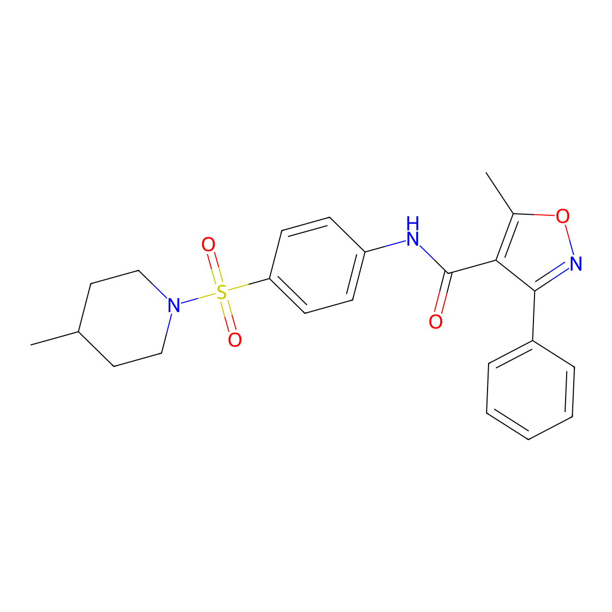 5-methyl-N-[4-(4-methylpiperidin-1-yl)sulfonylphenyl]-3-phenyl-1,2-oxazole-4-carboxamide molecular structure, CAS 524685-92-5