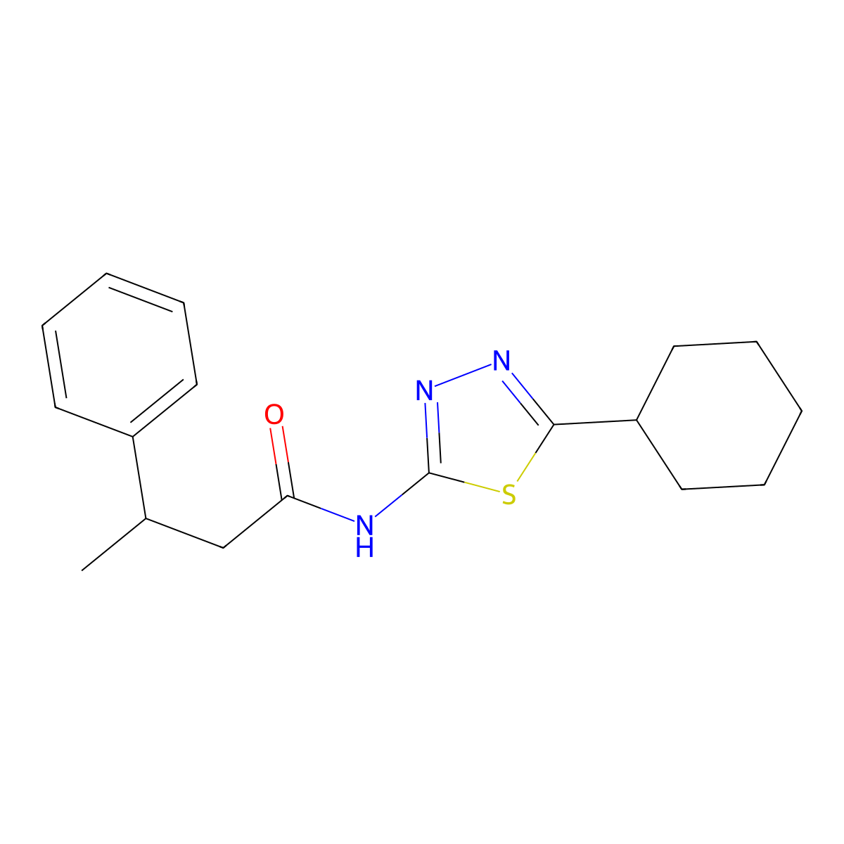 N-(5-cyclohexyl-1,3,4-thiadiazol-2-yl)-3-phenylbutanamide molecular structure, CAS 524686-01-9