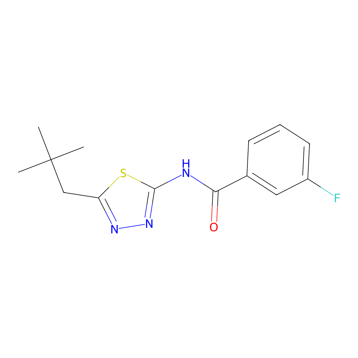 N-[5-(2,2-dimethylpropyl)-1,3,4-thiadiazol-2-yl]-3-fluorobenzamide molecular structure, CAS 524686-12-2