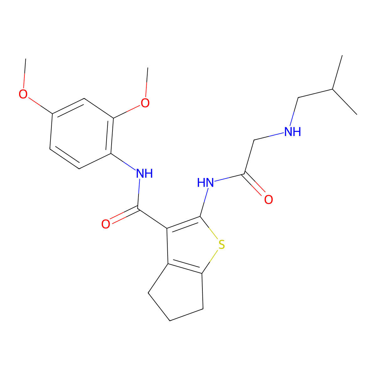 N-(2,4-dimethoxyphenyl)-2-[[2-(2-methylpropylamino)acetyl]amino]-5,6-dihydro-4H-cyclopenta[b]thiophene-3-carboxamide molecular structure, CAS 524688-28-6