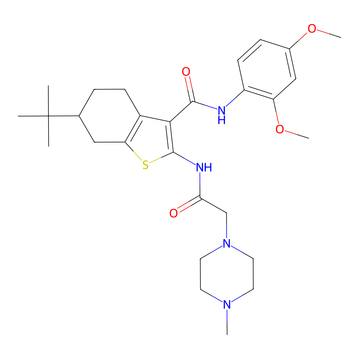 6-tert-butyl-N-(2,4-dimethoxyphenyl)-2-{[(4-methylpiperazin-1-yl)acetyl]amino}-4,5,6,7-tetrahydro-1-benzothiophene-3-carboxamide molecular structure, CAS 524688-30-0