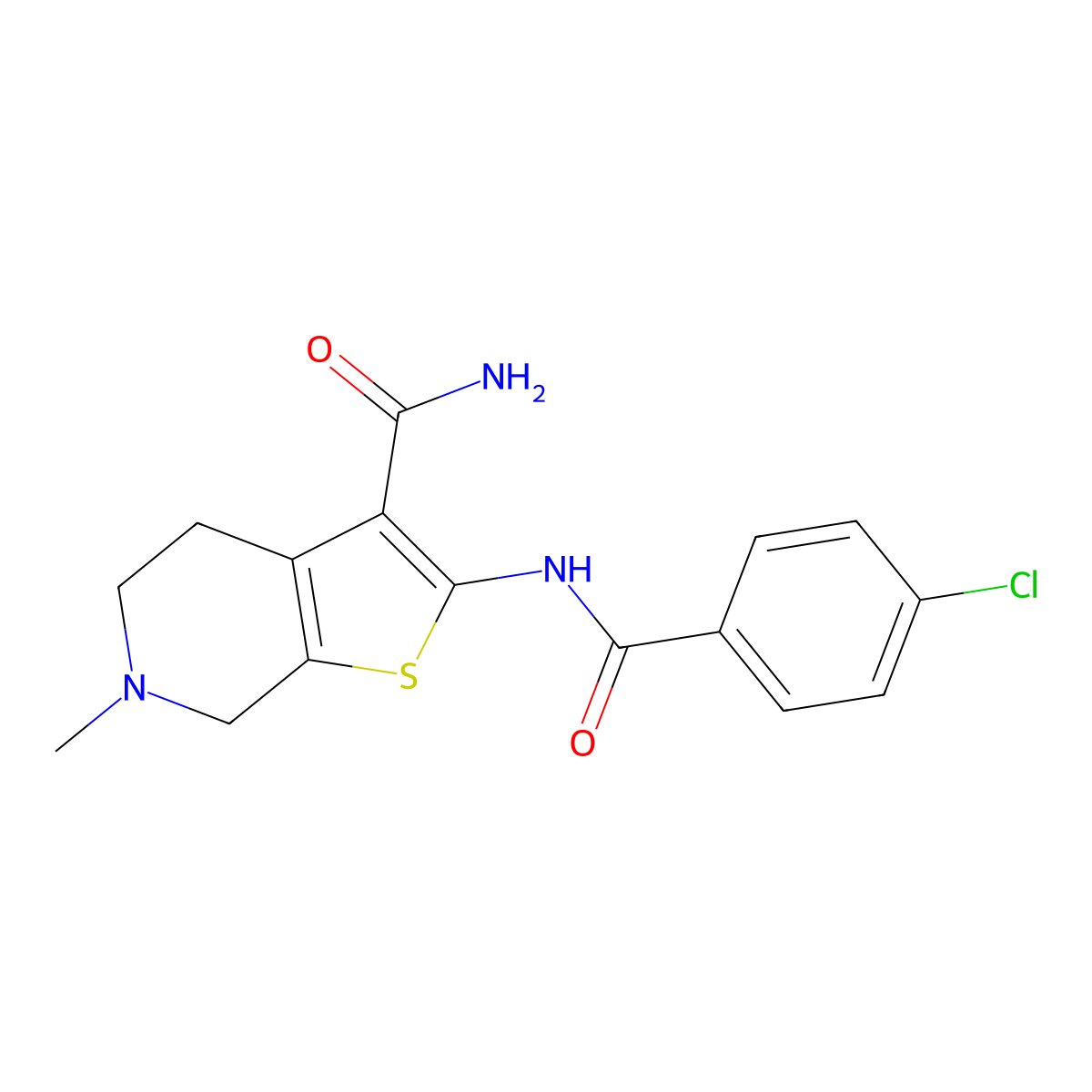 2-(4-Chlorobenzamido)-6-methyl-4,5,6,7-tetrahydrothieno[2,3-c]pyridine-3-carboxamide molecular structure, CAS 524691-41-6