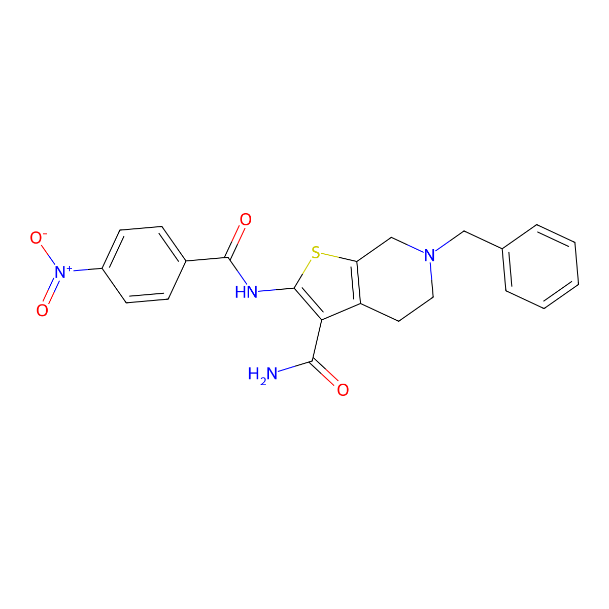 6-Benzyl-2-(4-nitrobenzamido)-4,5,6,7-tetrahydrothieno[2,3-c]pyridine-3-carboxamide molecular structure, CAS 524691-56-3