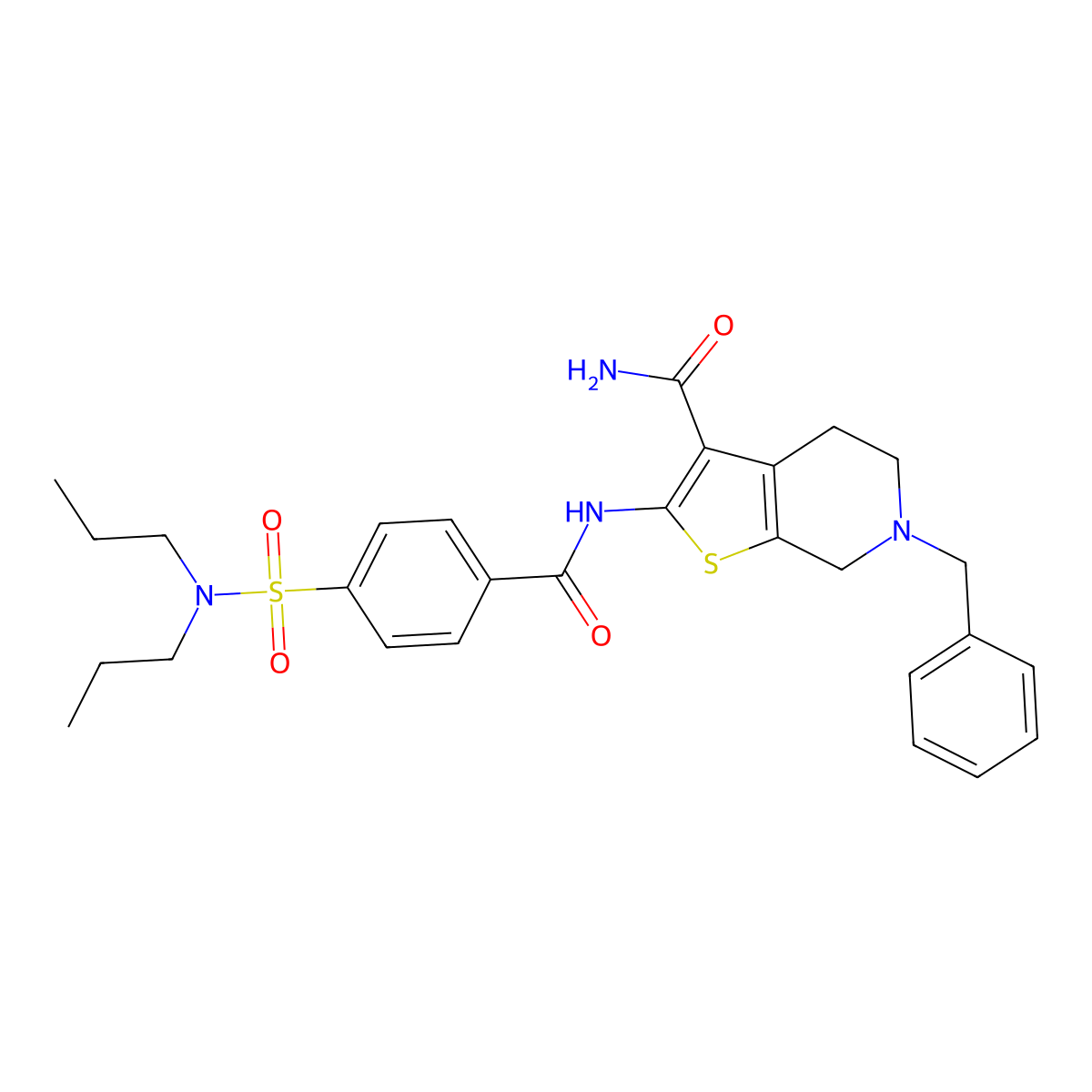 6-benzyl-2-[[4-(dipropylsulfamoyl)benzoyl]amino]-5,7-dihydro-4H-thieno[2,3-c]pyridine-3-carboxamide molecular structure, CAS 524691-74-5
