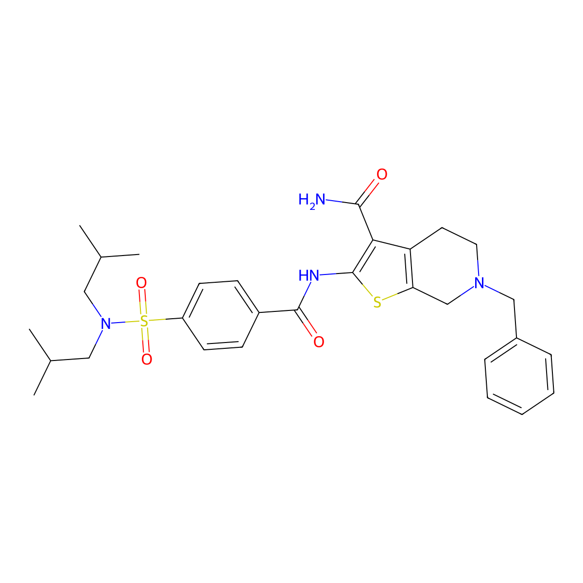 6-benzyl-2-(4-(N,N-diisobutylsulfamoyl)benzamido)-4,5,6,7-tetrahydrothieno[2,3-c]pyridine-3-carboxamide molecular structure, CAS 524691-75-6