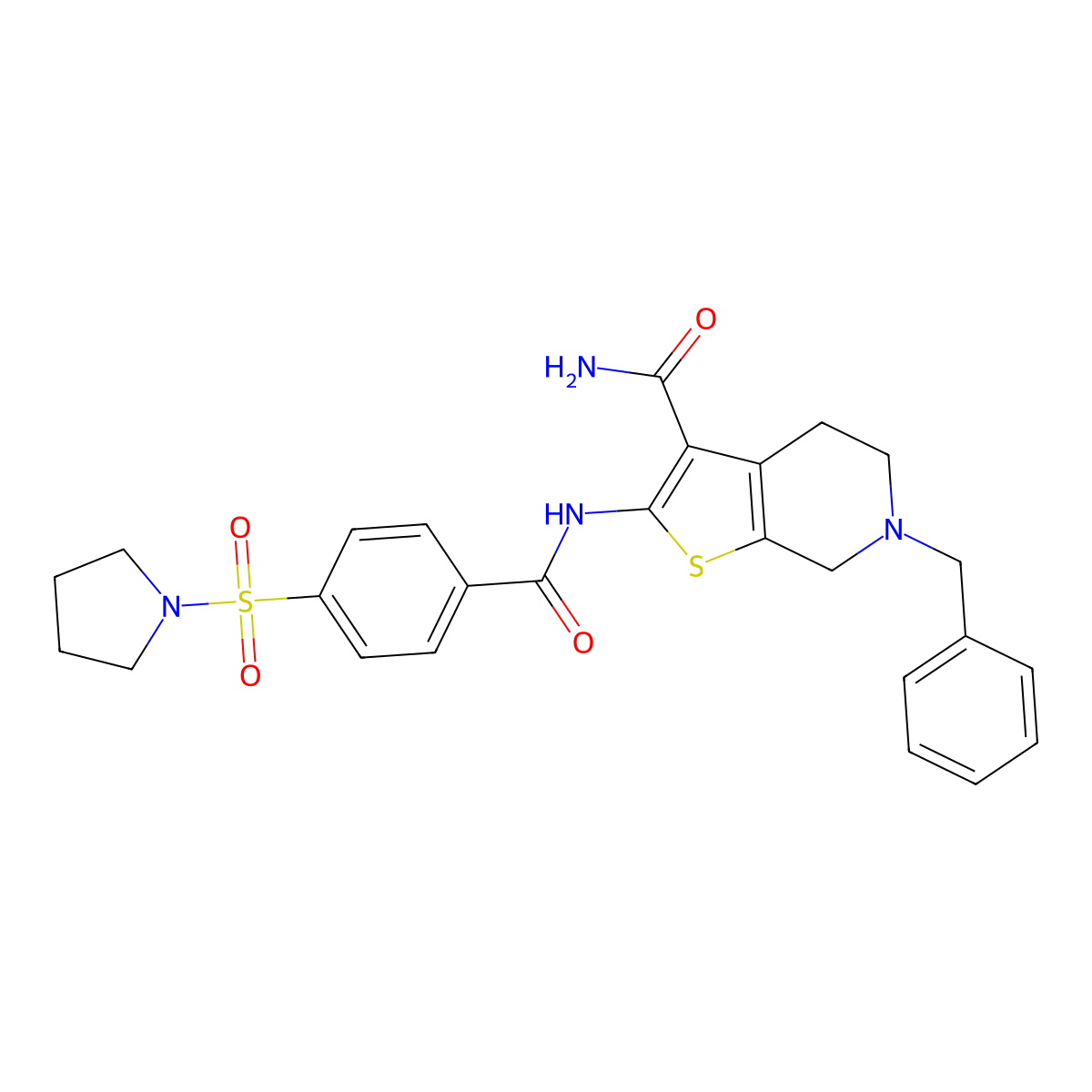 6-benzyl-2-[(4-pyrrolidin-1-ylsulfonylbenzoyl)amino]-5,7-dihydro-4H-thieno[2,3-c]pyridine-3-carboxamide molecular structure, CAS 524691-77-8