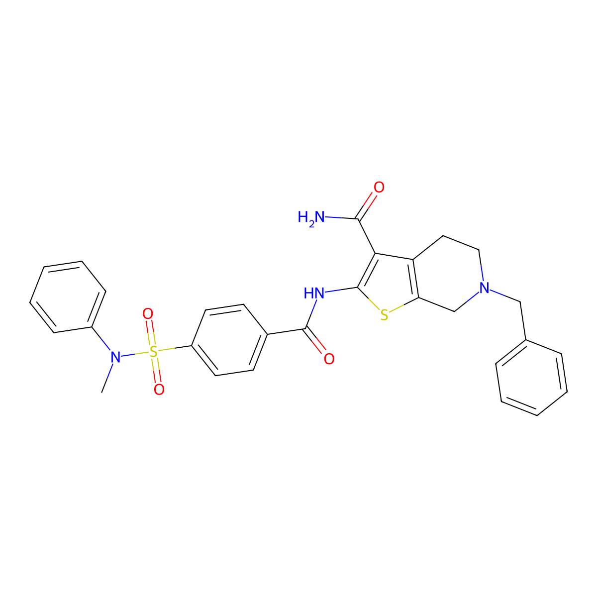 6-benzyl-2-[[4-[methyl(phenyl)sulfamoyl]benzoyl]amino]-5,7-dihydro-4H-thieno[2,3-c]pyridine-3-carboxamide molecular structure, CAS 524691-80-3