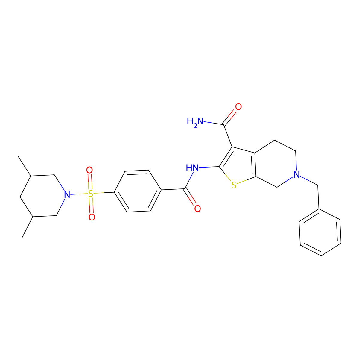 6-Benzyl-2-(4-((3,5-dimethylpiperidin-1-yl)sulfonyl)benzamido)-4,5,6,7-tetrahydrothieno[2,3-c]pyridine-3-carboxamide molecular structure, CAS 524691-90-5