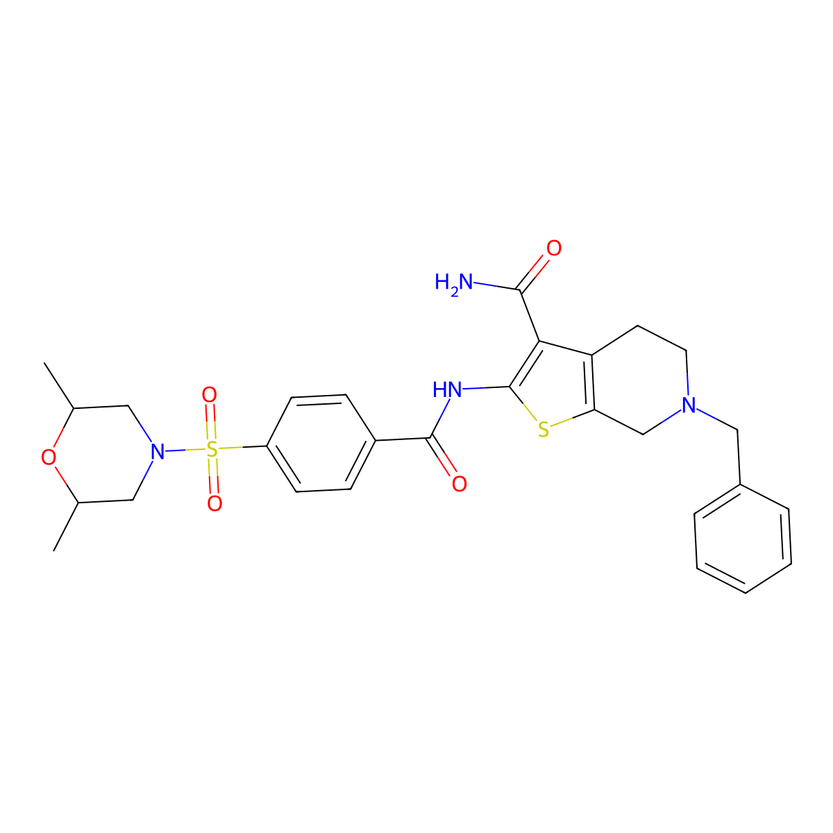 6-Benzyl-2-(4-((2,6-dimethylmorpholino)sulfonyl)benzamido)-4,5,6,7-tetrahydrothieno[2,3-c]pyridine-3-carboxamide molecular structure, CAS 524691-91-6