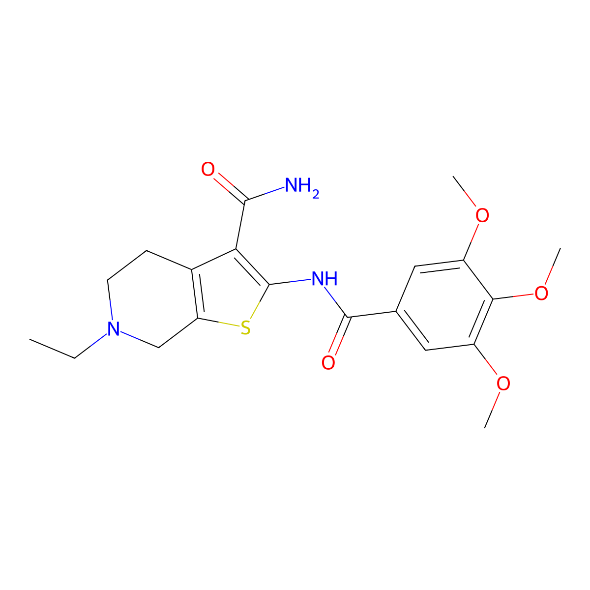 6-Ethyl-2-(3,4,5-trimethoxybenzamido)-4,5,6,7-tetrahydrothieno[2,3-c]pyridine-3-carboxamide molecular structure, CAS 524692-25-9