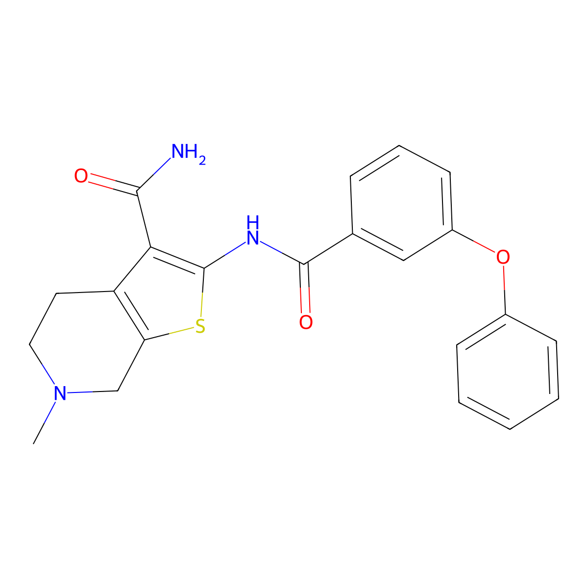 6-Methyl-2-(3-phenoxybenzamido)-4,5,6,7-tetrahydrothieno[2,3-c]pyridine-3-carboxamide molecular structure, CAS 524692-46-4
