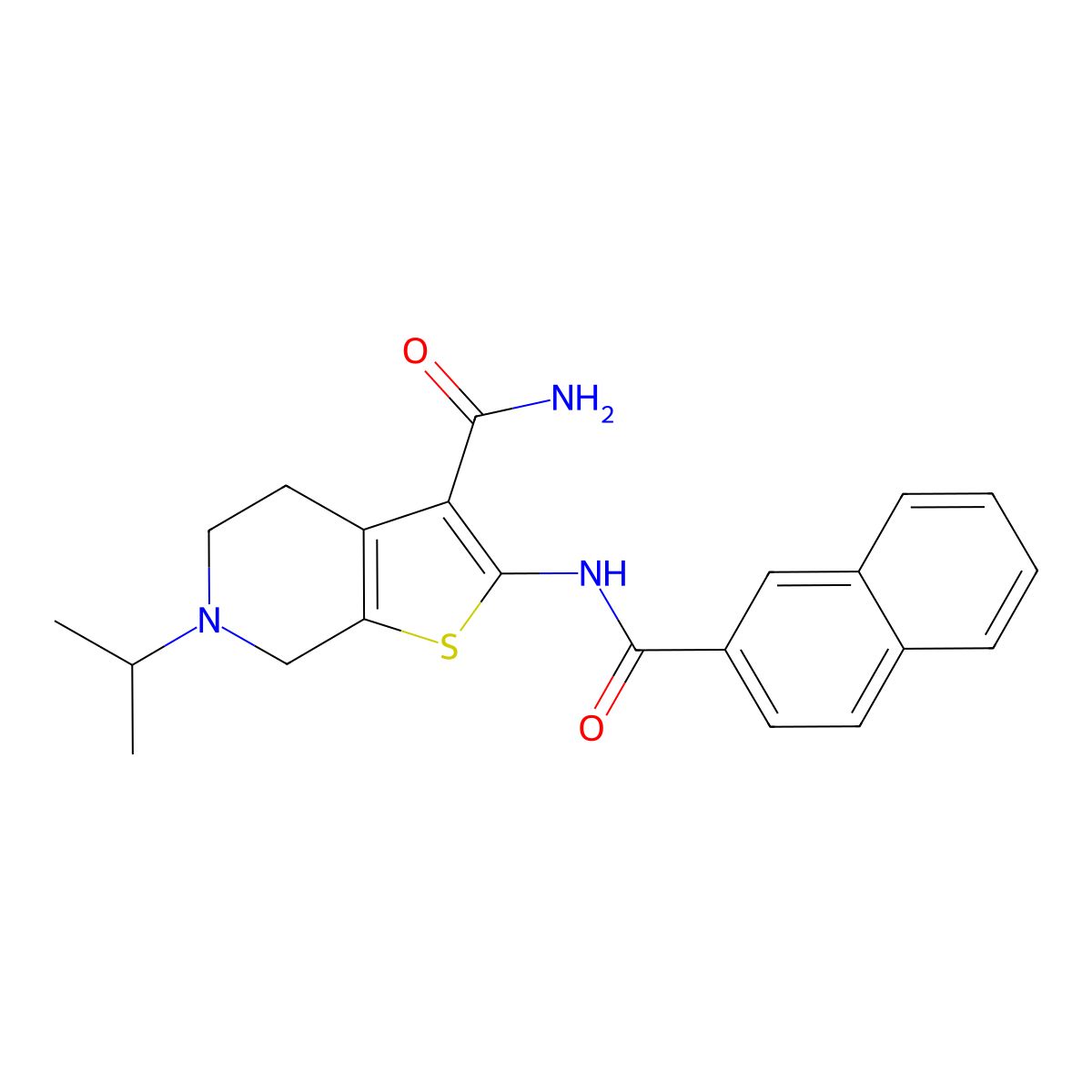 2-(2-Naphthamido)-6-isopropyl-4,5,6,7-tetrahydrothieno[2,3-c]pyridine-3-carboxamide molecular structure, CAS 524692-59-9