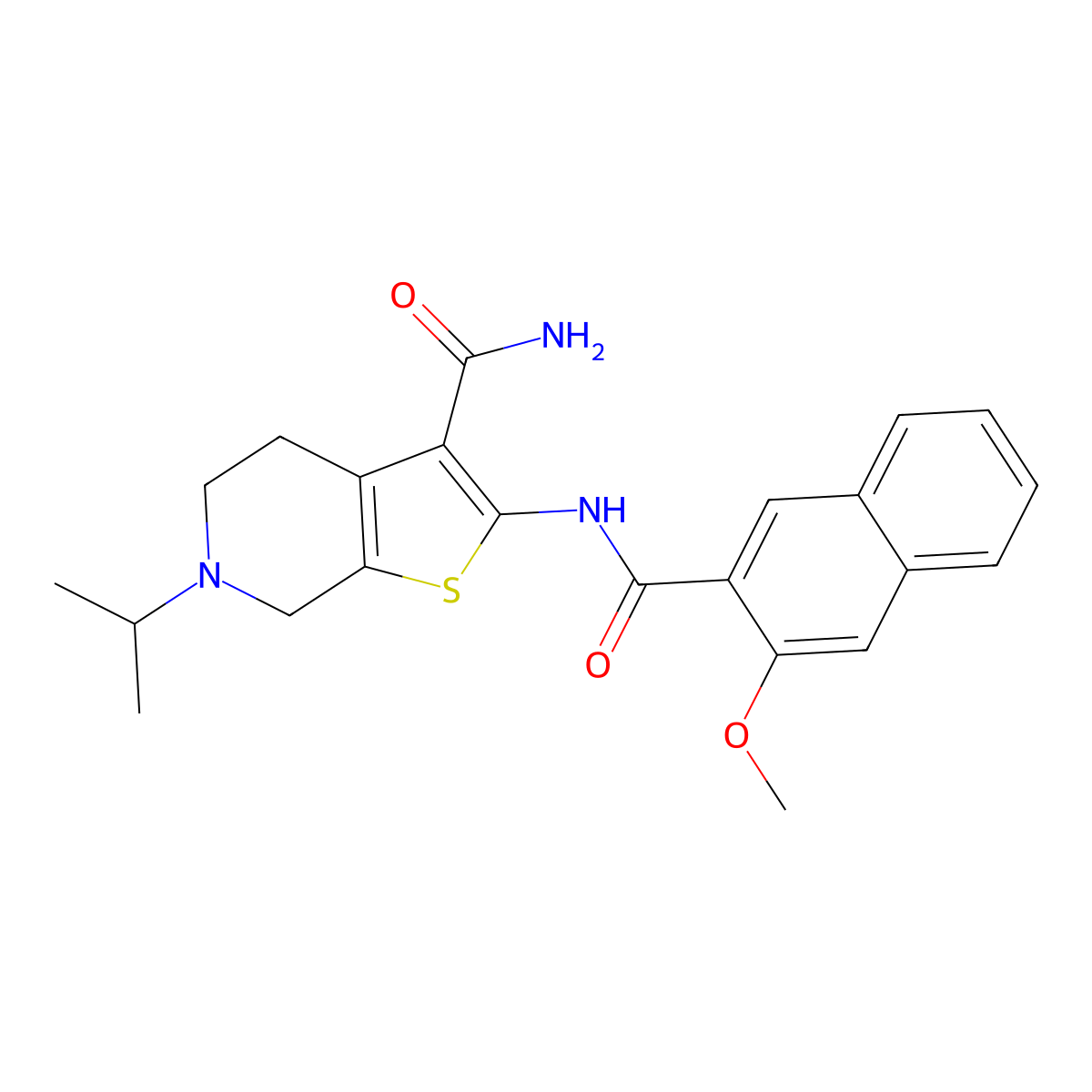 6-Isopropyl-2-(3-methoxy-2-naphthamido)-4,5,6,7-tetrahydrothieno[2,3-c]pyridine-3-carboxamide molecular structure, CAS 524692-63-5