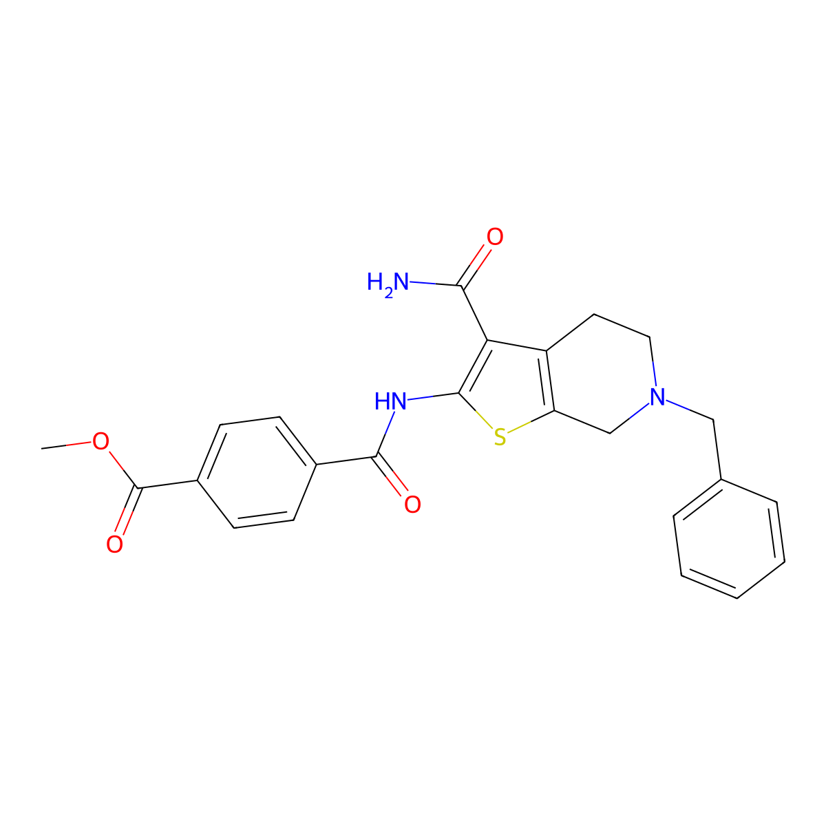 Methyl 4-((6-benzyl-3-carbamoyl-4,5,6,7-tetrahydrothieno[2,3-c]pyridin-2-yl)carbamoyl)benzoate molecular structure, CAS 524693-14-9