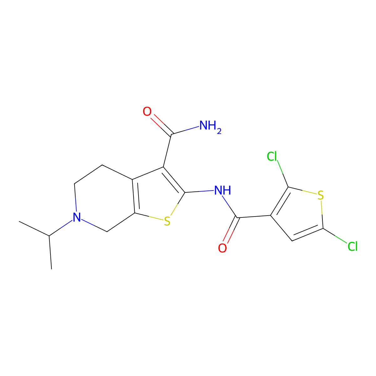 2-(2,5-Dichlorothiophene-3-carboxamido)-6-isopropyl-4,5,6,7-tetrahydrothieno[2,3-c]pyridine-3-carboxamide molecular structure, CAS 524693-46-7