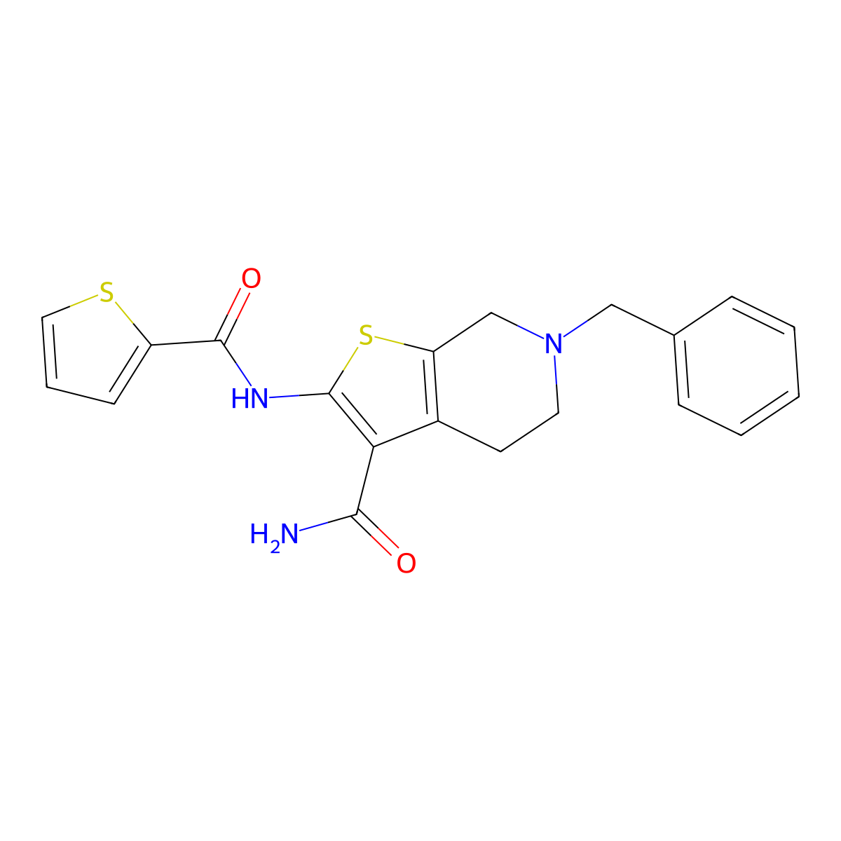 6-Benzyl-2-(thiophene-2-carboxamido)-4,5,6,7-tetrahydrothieno[2,3-c]pyridine-3-carboxamide molecular structure, CAS 524693-48-9