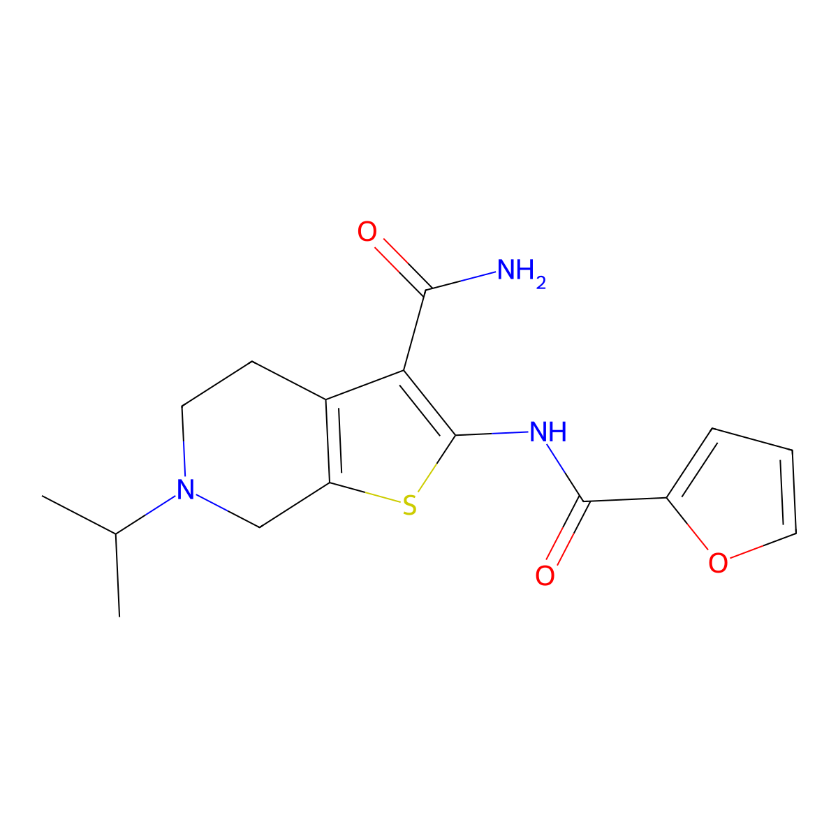 2-(Furan-2-carboxamido)-6-isopropyl-4,5,6,7-tetrahydrothieno[2,3-c]pyridine-3-carboxamide molecular structure, CAS 524693-66-1