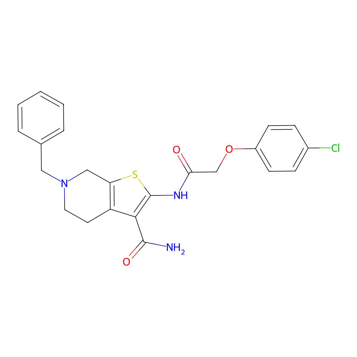 6-Benzyl-2-(2-(4-chlorophenoxy)acetamido)-4,5,6,7-tetrahydrothieno[2,3-c]pyridine-3-carboxamide molecular structure, CAS 524693-99-0