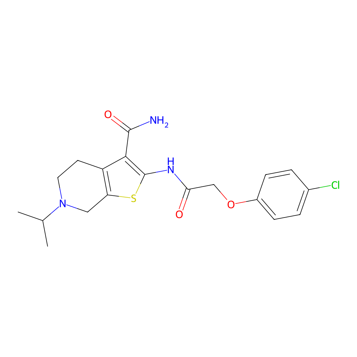 2-(2-(4-Chlorophenoxy)acetamido)-6-isopropyl-4,5,6,7-tetrahydrothieno[2,3-c]pyridine-3-carboxamide molecular structure, CAS 524694-01-7