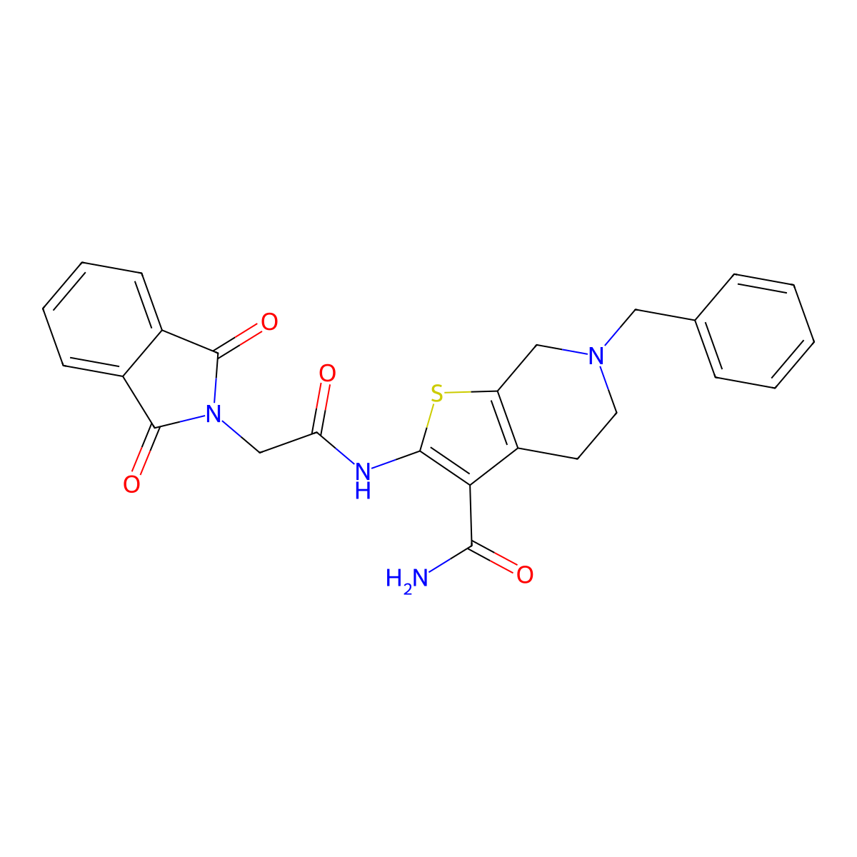 6-Benzyl-2-(2-(1,3-dioxoisoindolin-2-yl)acetamido)-4,5,6,7-tetrahydrothieno[2,3-c]pyridine-3-carboxamide molecular structure, CAS 524694-33-5