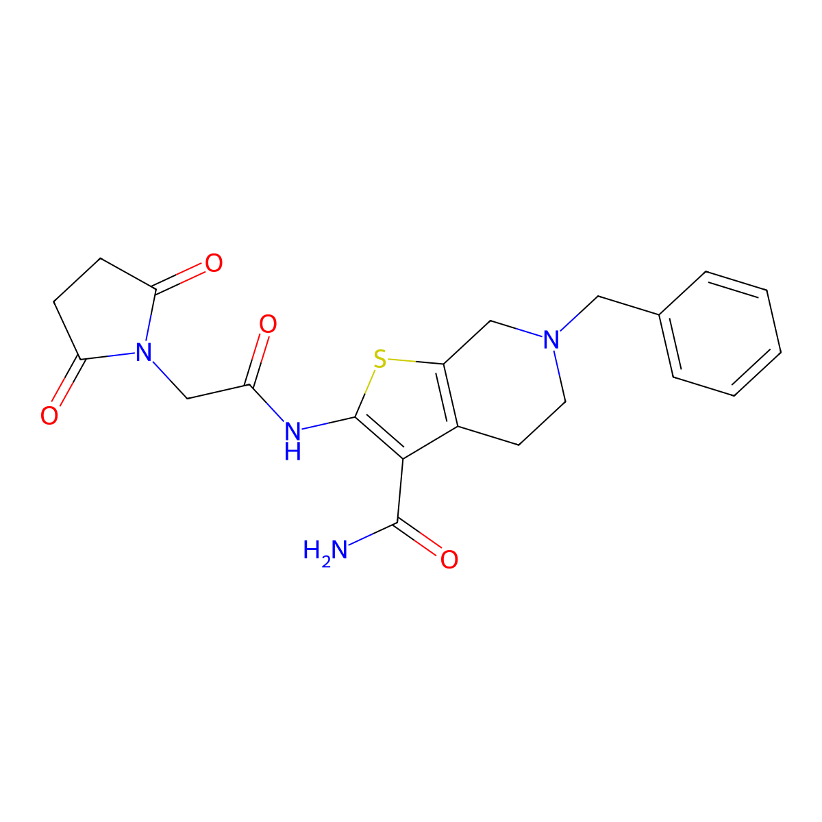 6-Benzyl-2-(2-(2,5-dioxopyrrolidin-1-yl)acetamido)-4,5,6,7-tetrahydrothieno[2,3-c]pyridine-3-carboxamide molecular structure, CAS 524694-37-9