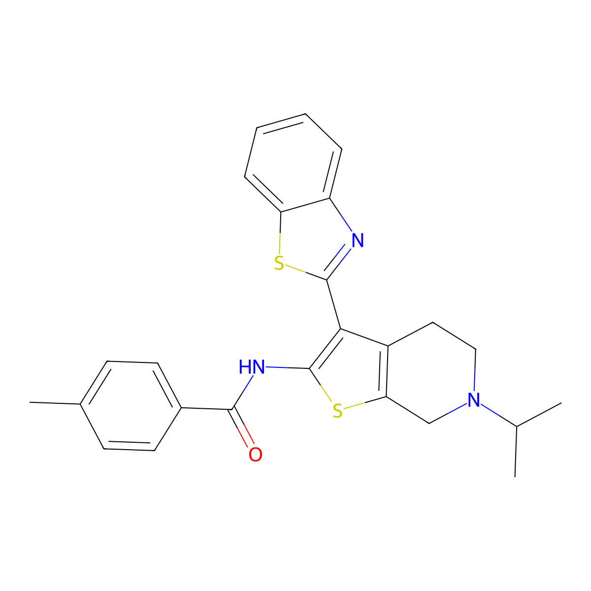 N-(3-(Benzo[d]thiazol-2-yl)-6-isopropyl-4,5,6,7-tetrahydrothieno[2,3-c]pyridin-2-yl)-4-methylbenzamide molecular structure, CAS 524694-82-4