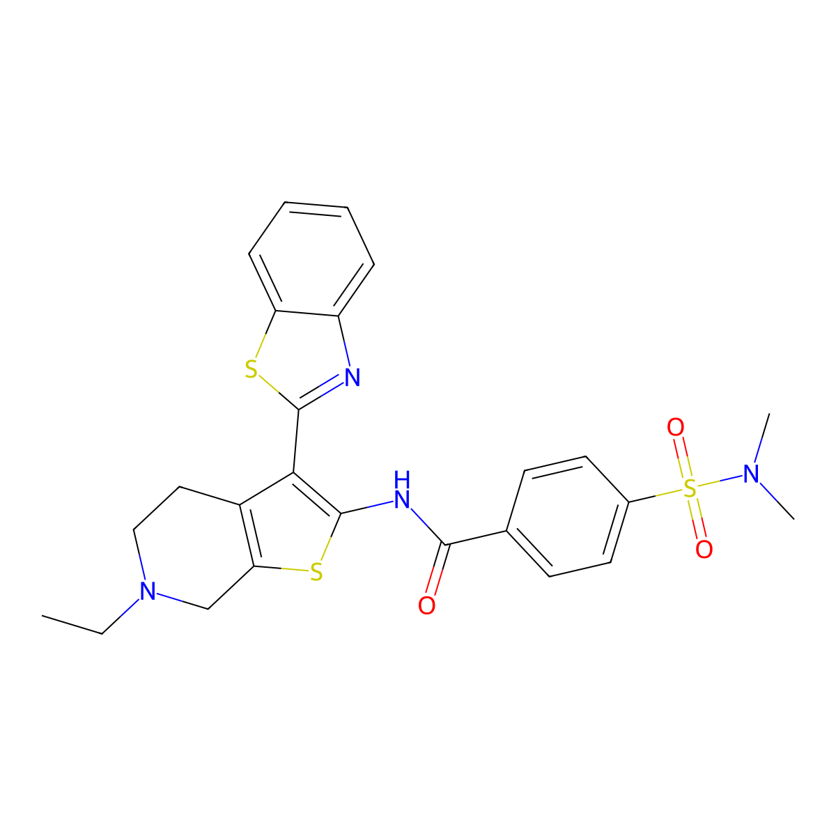 N-(3-(benzo[d]thiazol-2-yl)-6-ethyl-4,5,6,7-tetrahydrothieno[2,3-c]pyridin-2-yl)-4-(N,N-dimethylsulfamoyl)benzamide molecular structure, CAS 524695-00-9