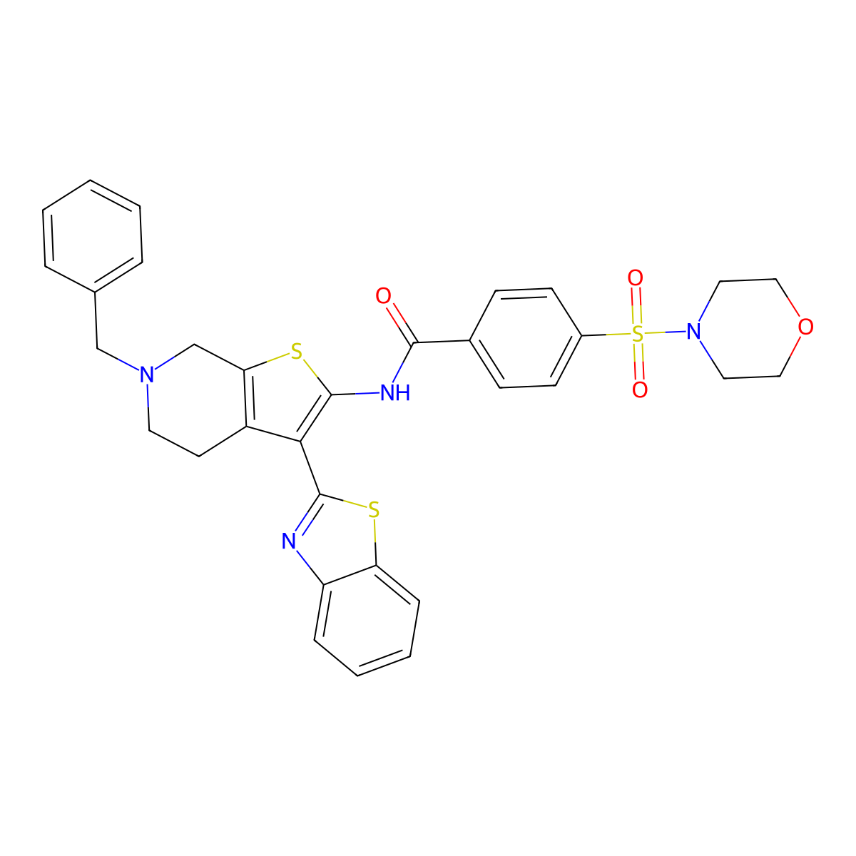 N-(3-(benzo[d]thiazol-2-yl)-6-benzyl-4,5,6,7-tetrahydrothieno[2,3-c]pyridin-2-yl)-4-(morpholinosulfonyl)benzamide molecular structure, CAS 524695-07-6