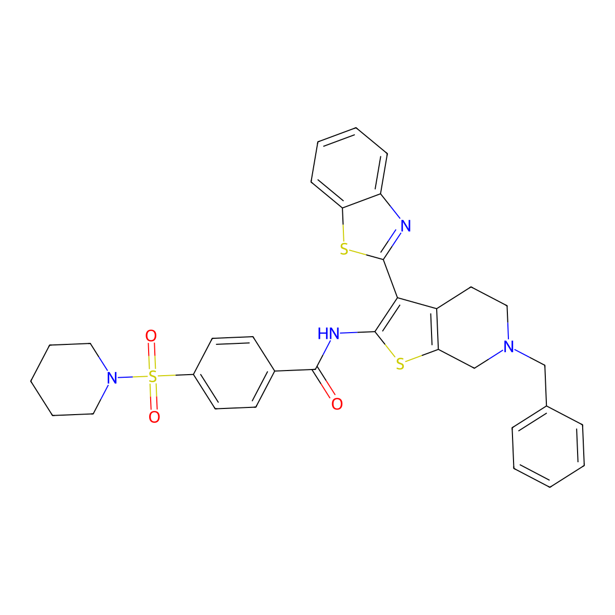 N-(3-(benzo[d]thiazol-2-yl)-6-benzyl-4,5,6,7-tetrahydrothieno[2,3-c]pyridin-2-yl)-4-(piperidin-1-ylsulfonyl)benzamide molecular structure, CAS 524695-09-8
