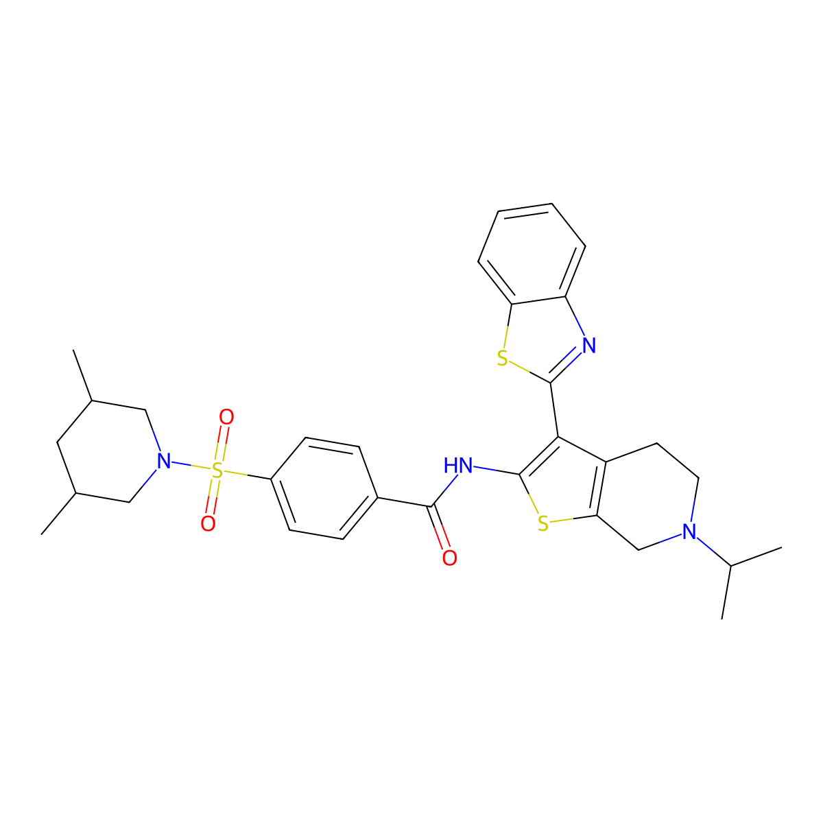 N-(3-(benzo[d]thiazol-2-yl)-6-isopropyl-4,5,6,7-tetrahydrothieno[2,3-c]pyridin-2-yl)-4-((3,5-dimethylpiperidin-1-yl)sulfonyl)benzamide molecular structure, CAS 524695-28-1