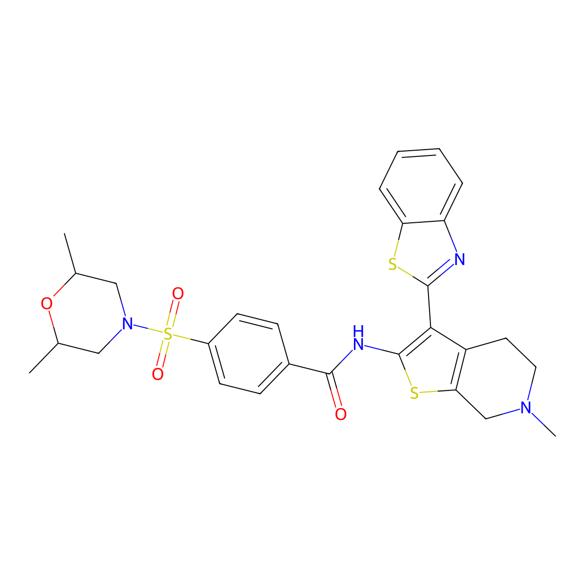N-(3-(benzo[d]thiazol-2-yl)-6-methyl-4,5,6,7-tetrahydrothieno[2,3-c]pyridin-2-yl)-4-((2,6-dimethylmorpholino)sulfonyl)benzamide molecular structure, CAS 524706-57-8