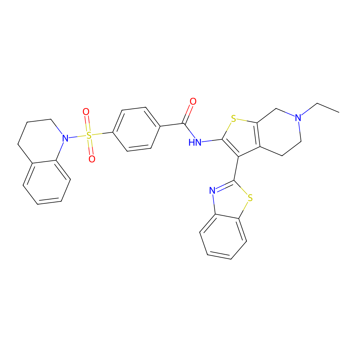 N-(3-(benzo[d]thiazol-2-yl)-6-ethyl-4,5,6,7-tetrahydrothieno[2,3-c]pyridin-2-yl)-4-((3,4-dihydroquinolin-1(2H)-yl)sulfonyl)benzamide molecular structure, CAS 524706-59-0