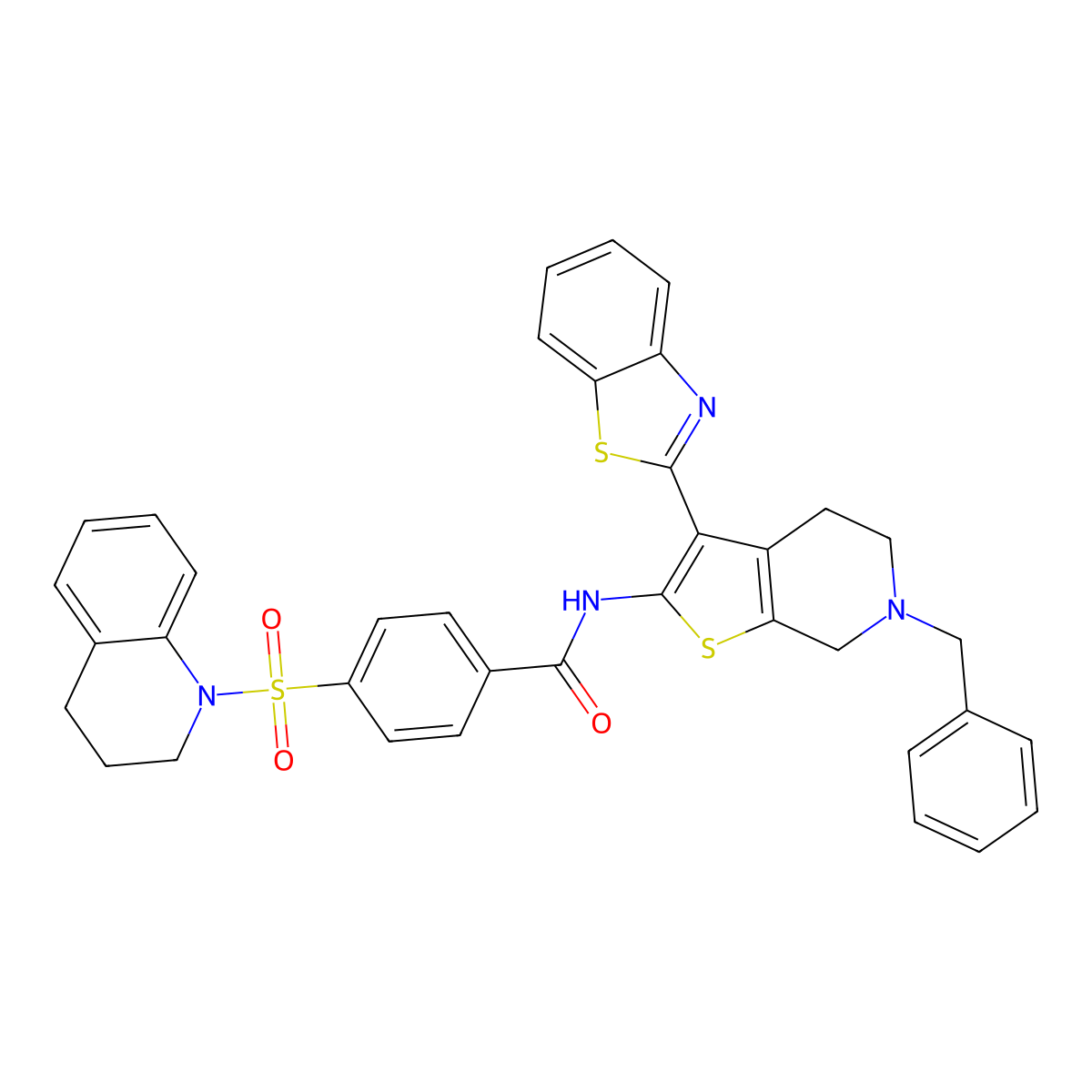 N-(3-(benzo[d]thiazol-2-yl)-6-benzyl-4,5,6,7-tetrahydrothieno[2,3-c]pyridin-2-yl)-4-((3,4-dihydroquinolin-1(2H)-yl)sulfonyl)benzamide molecular structure, CAS 524706-60-3