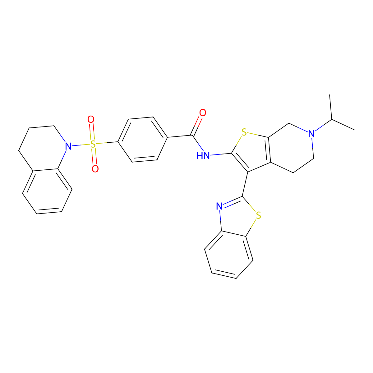 N-(3-(benzo[d]thiazol-2-yl)-6-isopropyl-4,5,6,7-tetrahydrothieno[2,3-c]pyridin-2-yl)-4-((3,4-dihydroquinolin-1(2H)-yl)sulfonyl)benzamide molecular structure, CAS 524706-61-4