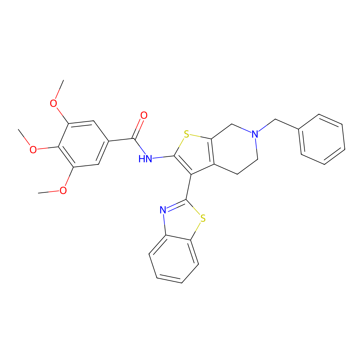 N-(3-(Benzo[d]thiazol-2-yl)-6-benzyl-4,5,6,7-tetrahydrothieno[2,3-c]pyridin-2-yl)-3,4,5-trimethoxybenzamide molecular structure, CAS 524706-99-8