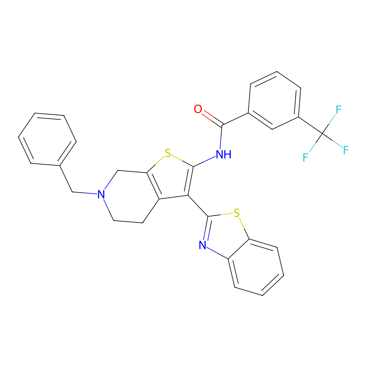 N-(3-(Benzo[d]thiazol-2-yl)-6-benzyl-4,5,6,7-tetrahydrothieno[2,3-c]pyridin-2-yl)-3-(trifluoromethyl)benzamide molecular structure, CAS 524707-70-8